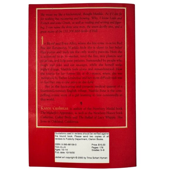 Matilda Bone Signed By Karen Cushman 2000 Uncorrected Proof CLARION SC Vintage - Picture 12 of 16